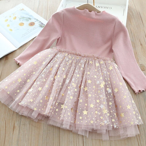 Baby Girl Cute Unicorn Dresses Spring Thin Style Knitted Girls Dress Christmas Party Star Mesh Princess Dress Children Clothing