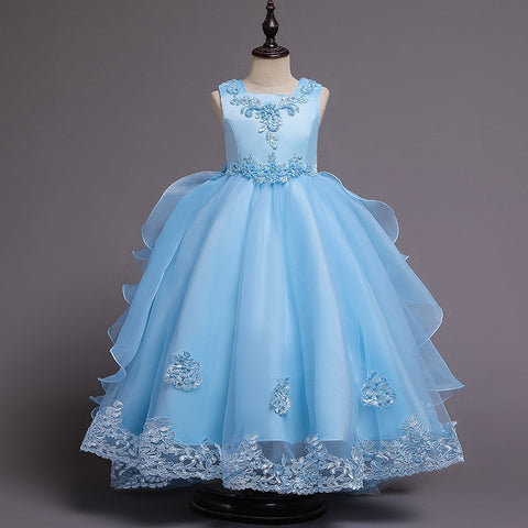 Tiered Ball Gown Baby Girl Birthday Party Christmas Dresses Children Girl Party Dresses Flower Comunion Gown Floor Length Dress