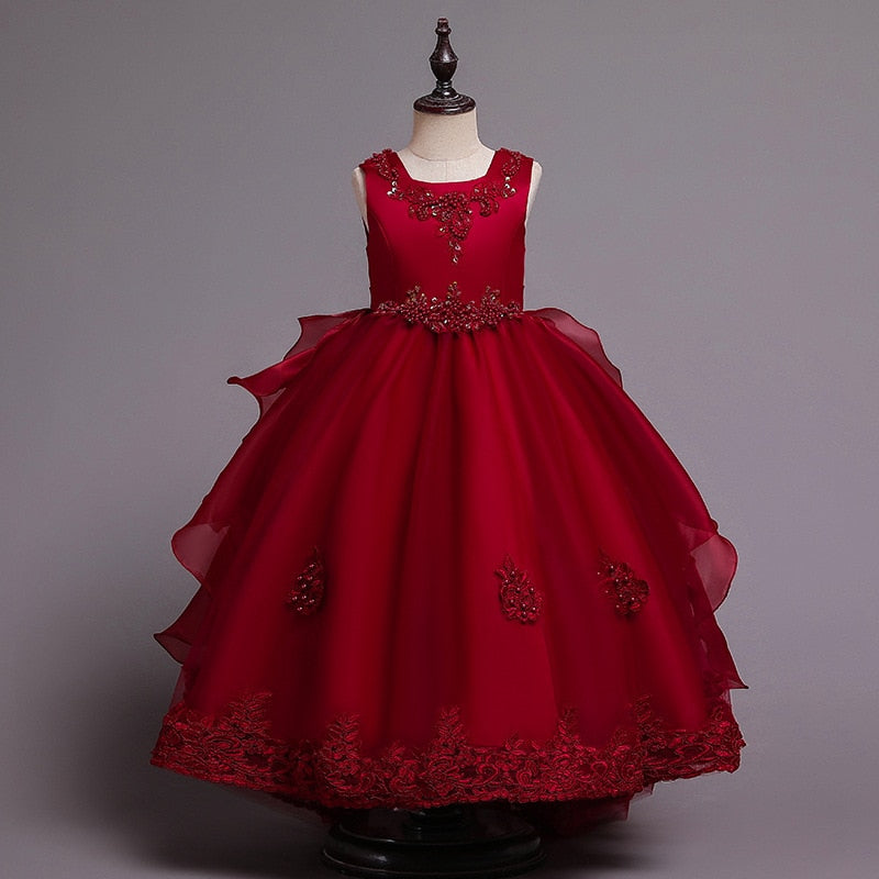 Tiered Ball Gown Baby Girl Birthday Party Christmas Dresses Children Girl Party Dresses Flower Comunion Gown Floor Length Dress