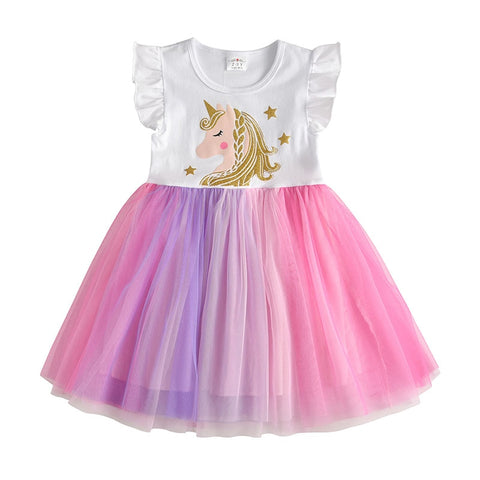 Kids Sleeveless Lace Drsses for Girls Party Dress Unicorn Embroidery Birthday Tutu Dresses Children Casual Wear Summer Vestidos