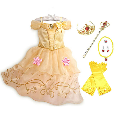 Little Girl Rapunzel Costume Party Fancy Princess Dress Christmas Cosplay Belle Sleeping Beauty Cinderella Carnival Disguise