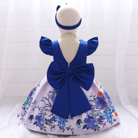 Kids Floral Summer Dress For Girls Wedding Party Dresses Big Bow Baby Girl Birthday Princess Gown Easter Children Clothes