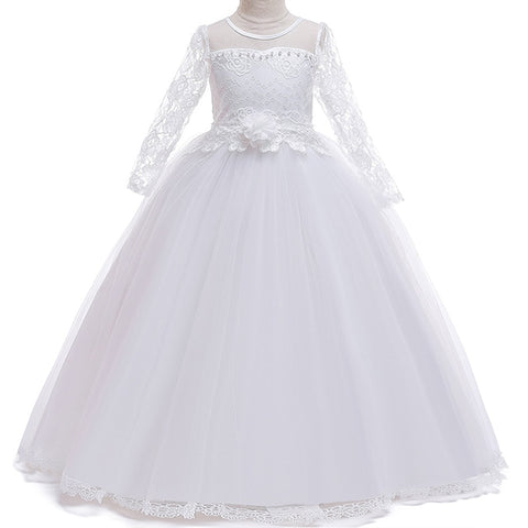 New Baby Girls Baptism Princess Lace Flower Ball Gown Kids Bridemaid Dresses For Girls Wedding Party Dress First Communion Dress