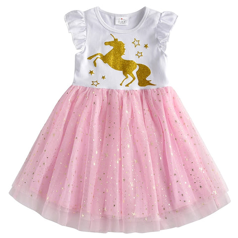 Kids Sleeveless Lace Drsses for Girls Party Dress Unicorn Embroidery Birthday Tutu Dresses Children Casual Wear Summer Vestidos
