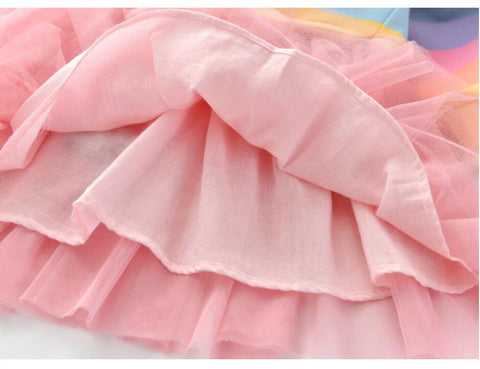 Baby Girls Dress Princess Autumn Sweater Fleece Gauze Tutu Dresses Children Clothing Long Sleeve Rainbow Stripes Dress For Girls