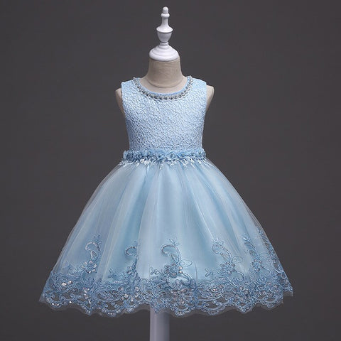 Girls Lace Flower Dress Pearls Children Wedding Party Dresses Kids Christmas Ball Gown Formal Baby Frocks Clothes Girl Carnival