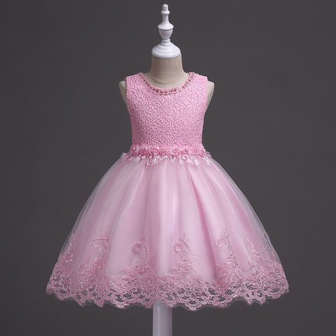 Girls Lace Flower Dress Pearls Children Wedding Party Dresses Kids Christmas Ball Gown Formal Baby Frocks Clothes Girl Carnival
