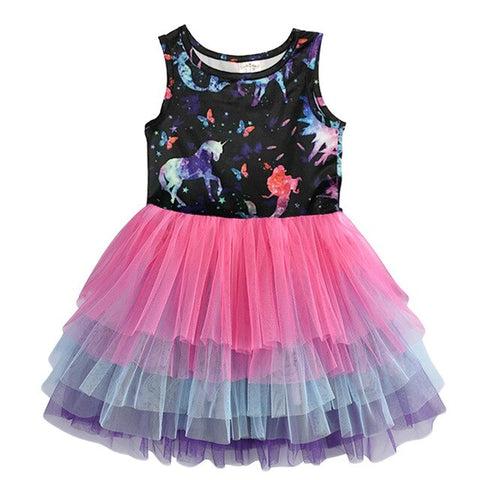 Kids Sleeveless Lace Drsses for Girls Party Dress Unicorn Embroidery Birthday Tutu Dresses Children Casual Wear Summer Vestidos