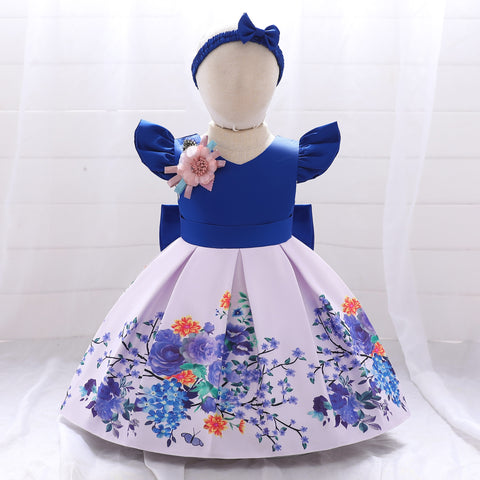 Kids Floral Summer Dress For Girls Wedding Party Dresses Big Bow Baby Girl Birthday Princess Gown Easter Children Clothes