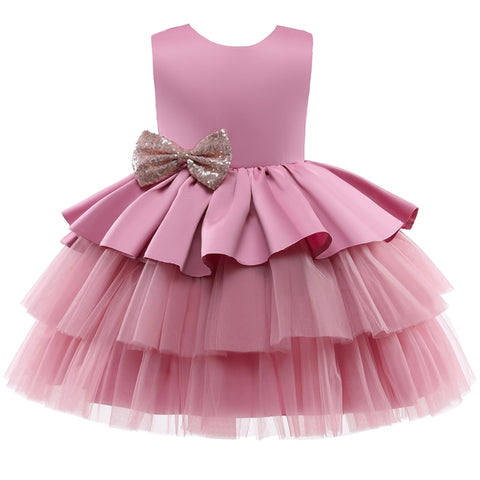 Girls Dresses Kids Summer Sleeveless Wedding and Birthday Party Sequin Bow Cake Vestidos Children Lace Smash Tutu Princess Dress