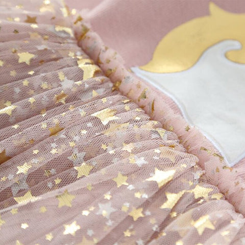 Baby Girl Cute Unicorn Dresses Spring Thin Style Knitted Girls Dress Christmas Party Star Mesh Princess Dress Children Clothing