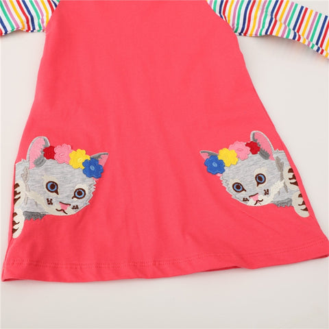 Jumping Meters Autumn Winter Children's School Dresses Long Sleeve Animals Embroidery Toddler Kids Frocks Costume Party Dress