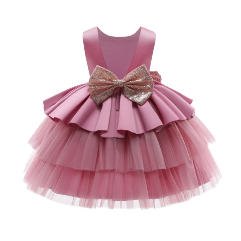 Girls Dresses Kids Summer Sleeveless Wedding and Birthday Party Sequin Bow Cake Vestidos Children Lace Smash Tutu Princess Dress