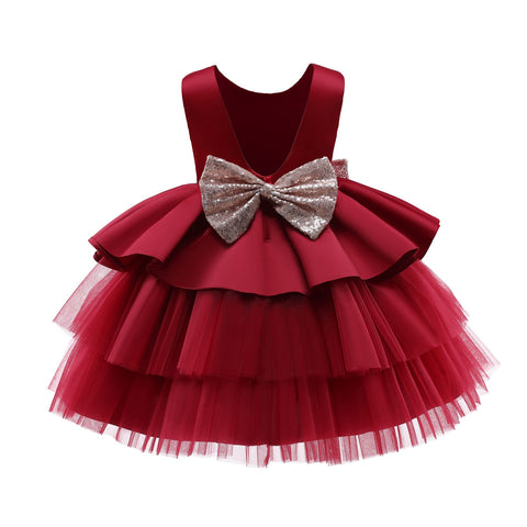 Girls Dresses Kids Summer Sleeveless Wedding and Birthday Party Sequin Bow Cake Vestidos Children Lace Smash Tutu Princess Dress