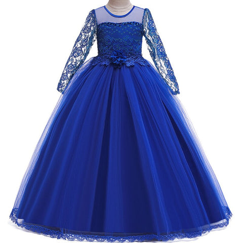New Baby Girls Baptism Princess Lace Flower Ball Gown Kids Bridemaid Dresses For Girls Wedding Party Dress First Communion Dress