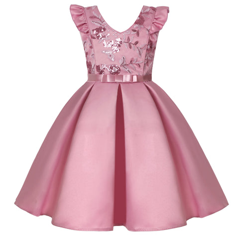 Girl Flower Sequins Christmas Dress for Kids Birthday Princess Party Clothing Toddler Infant Bow Children Dress for Girl Clothes