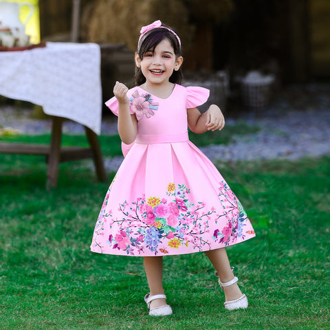 Kids Floral Summer Dress For Girls Wedding Party Dresses Big Bow Baby Girl Birthday Princess Gown Easter Children Clothes