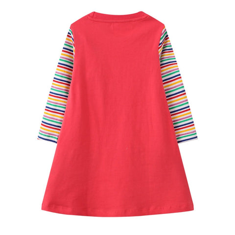 Jumping Meters Autumn Winter Children's School Dresses Long Sleeve Animals Embroidery Toddler Kids Frocks Costume Party Dress
