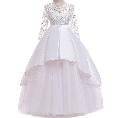 New Baby Girls Baptism Princess Lace Flower Ball Gown Kids Bridemaid Dresses For Girls Wedding Party Dress First Communion Dress