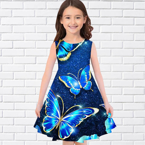 2022 Summer Girls 3D Print Dresses Kids Girl Party Sleeveless Princess Dress Tank 3D Print Pretty Colorful Butterfly Dress