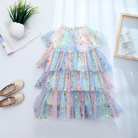 Girl Sequin Rainbow Princess Dress 3 6 8 Yrs Fancy Kids Unicorn Mesh Party Cake Clothes Toddler Girl Summer New Birthday Costume