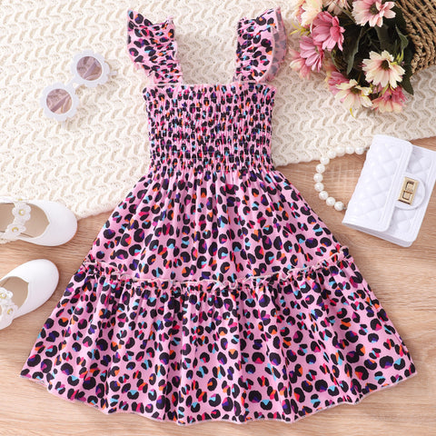 Summer Dress Girls Cartoon Animal Mermaid Butterfly Rainbow Flying Sleeve Kids Dresses Cotton Ruffles Toddler Girl Clothes 1-7Y