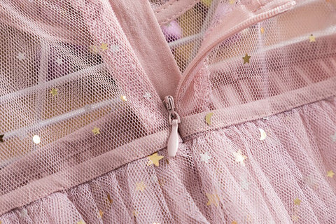 2023 New Sequin Summer Dress for Girls Tulle Layered Kids Birthday Party Dress Star Printing Children Summer Holiday Casual Wear