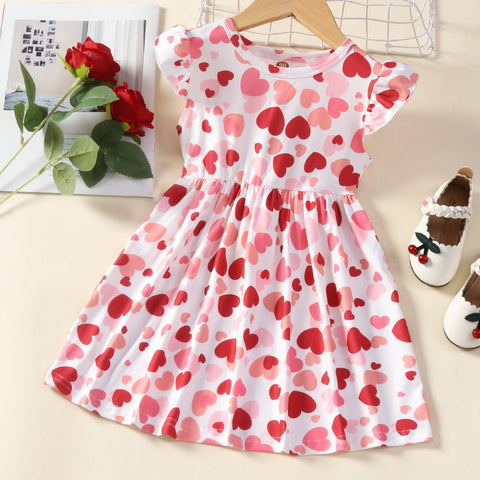 Summer Dress for Girls Lovely Cartoon Animal Dinosaur Flying Sleeve Kids Dresses Cotton Ruffles New Toddler Girl Clothes 1-7Y