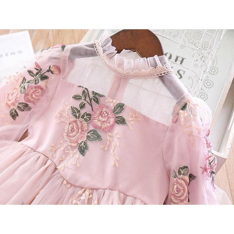 New Girls Elegant Dress Wedding Party Princess Dress Casual Girls Clothes Long Sleeves Flower Embroidery Children's Vestido 3 8Y