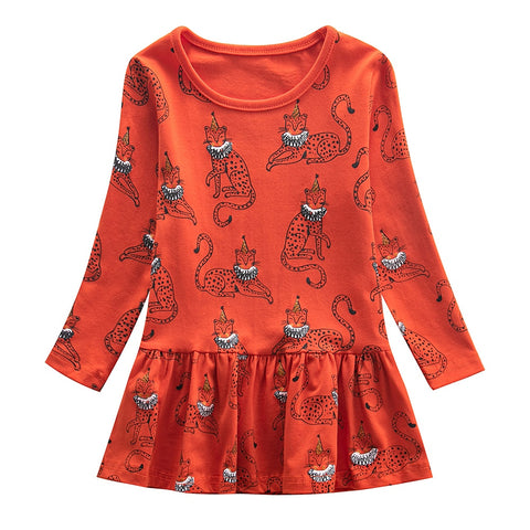 Jumping Meters Autumn Winter Children's School Dresses Long Sleeve Animals Embroidery Toddler Kids Frocks Costume Party Dress