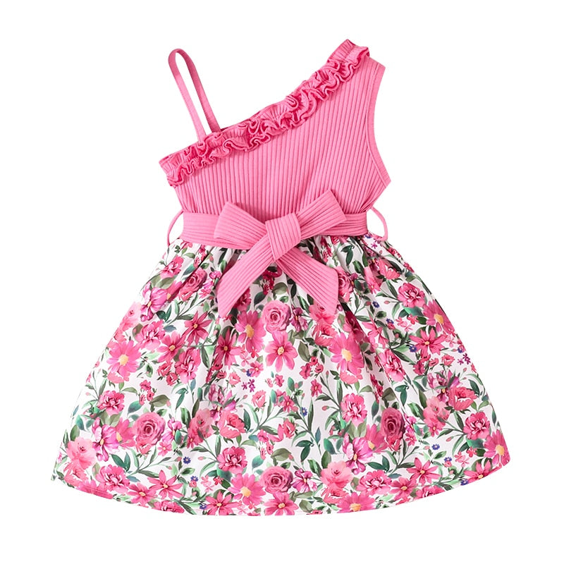 Dress For Kids 1 - 6 Years old Birthday Summer Ruffles Floral Off Shoulder Sleeveless Kids Princess Dresses Ootd For Baby Girl