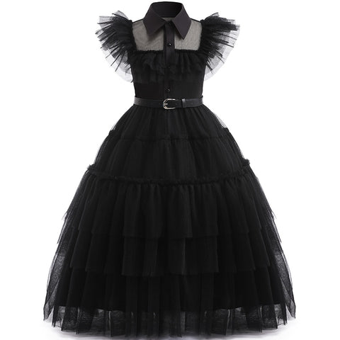 Wednesday Addams Costume Girls For Kids Addam 2023 Vestidos Mesh Party Dresses Carnival Costume Wowan Halloween Costume