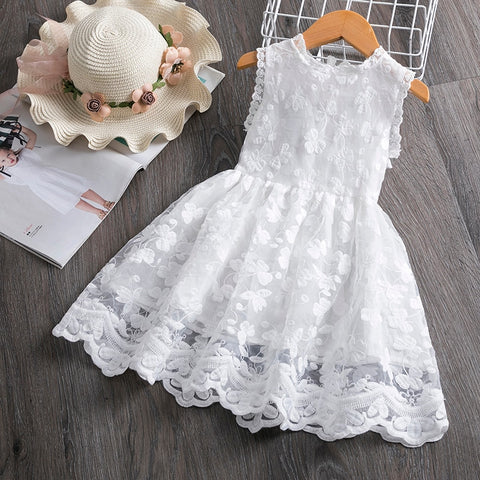 Flower Lace Baby Summer Dresses for Girls Sleeveless 2-6 Yrs Children Casual Clothing Red New Year Party Kids Dress