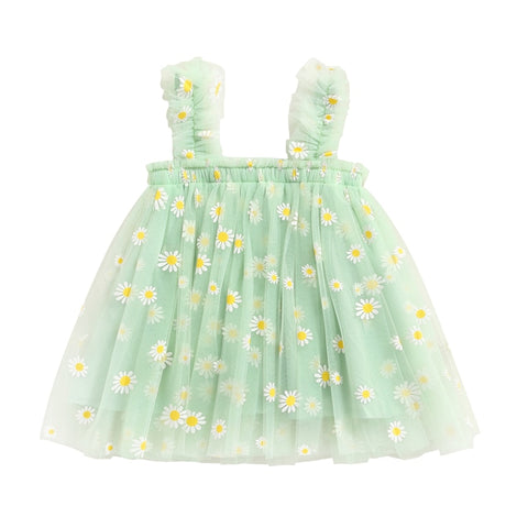 Toddler Dress Kids Girls Party 2023 Summer Sleeveless Daisy Floral Tutu Dress Layered Tulle Dress Princess Birthday Dresses