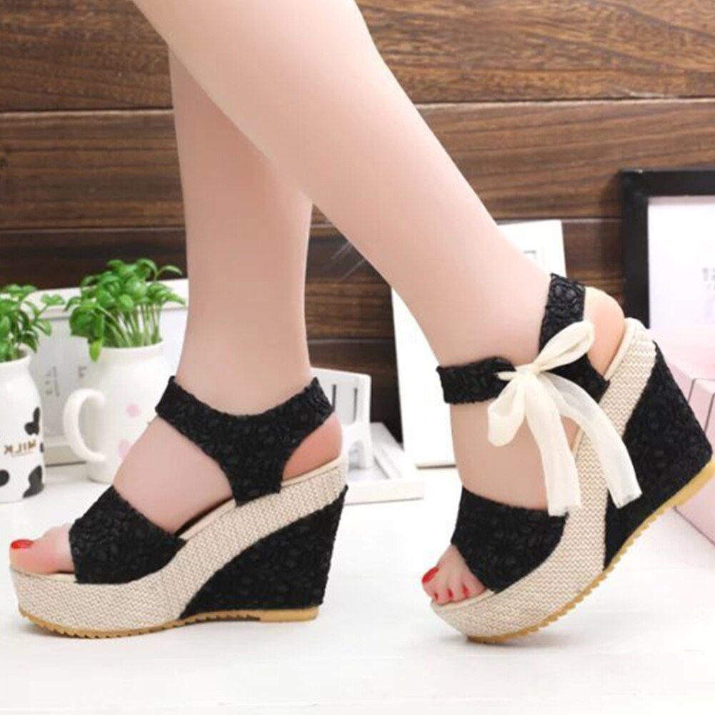 2023 INS hot lace Leisure Women Wedges heeled women Shoes 2020 Summer Sandals Party Platform High Heels Shoes Woman