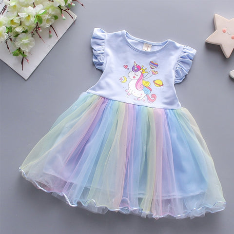 Girls Clothes 2023 New Summer Princess Dresses Flying Sleeve Kids Dress Unicorn Party Baby Dresses for Children Clothing 3-8Y