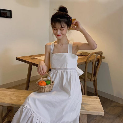 Holiday Women Dresses Green Summer Japanese Style Cute Bow Design Spaghetti Straps Female Party Wear Casual Loose Soft Vestidos