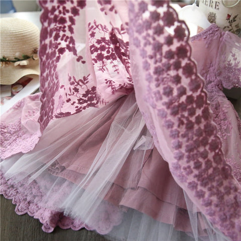 Fall Teens Girl Dresses For Child Floral Long Sleeve Gown Children Dresses Lace Flower Party Dress Vestido Infantil 3 to 8 Years