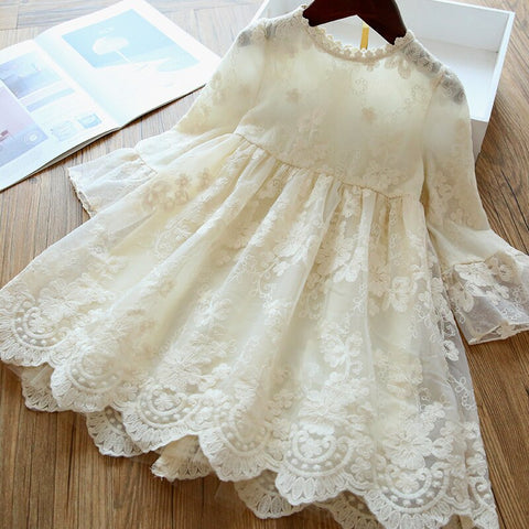 New Girls Elegant Dress Wedding Party Princess Dress Casual Girls Clothes Long Sleeves Flower Embroidery Children's Vestido 3 8Y