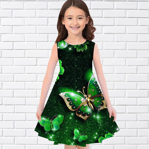 2022 Summer Girls 3D Print Dresses Kids Girl Party Sleeveless Princess Dress Tank 3D Print Pretty Colorful Butterfly Dress