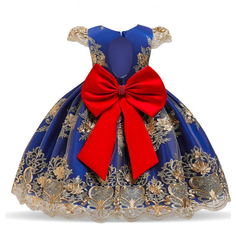 Summer Baby Girls Birthday Embroidery Floral Bow Dress Flower Girl Princess Evening Wedding Formal Gown Kids Party Gala Dresses