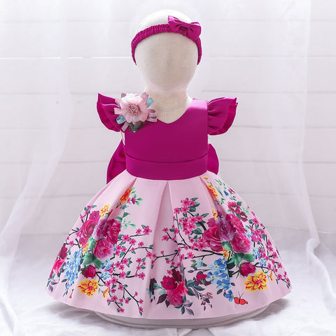Kids Floral Summer Dress For Girls Wedding Party Dresses Big Bow Baby Girl Birthday Princess Gown Easter Children Clothes