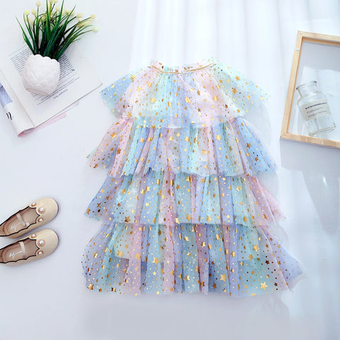 Little Girls Summer Dresses Sequins Tulle Kids Birthday Wedding Party Princess Dress 3 6 8 Yrs Elegant Children Casual Clothing