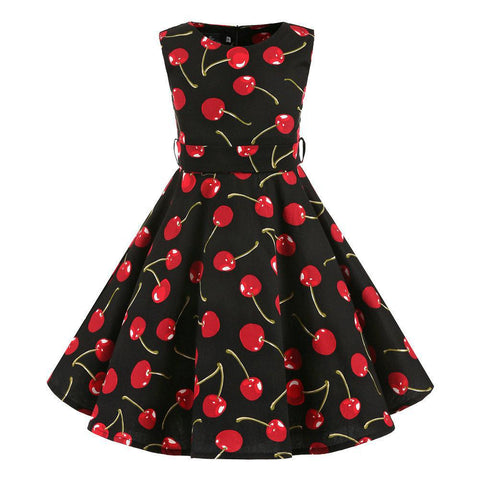 Children Summer Dresses Sleeveless Polka Dot Flower Performance Dress Retro Clothes Big Girls Fashion  Party Vestido Princesa