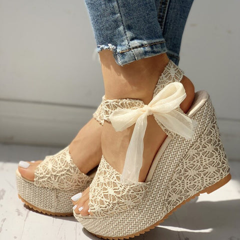2023 INS hot lace Leisure Women Wedges heeled women Shoes 2020 Summer Sandals Party Platform High Heels Shoes Woman