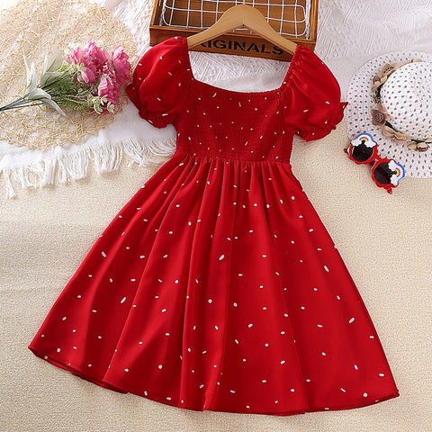 Summer Dress Baby Girl Cute Polka-dot Princess dress elegant party dress with puffy sleeves Princess skirt children's clothing