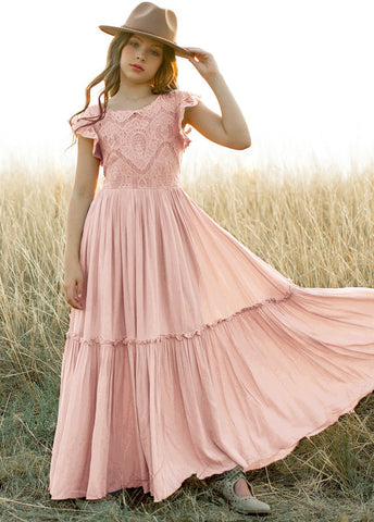 3-14 years Girls Lace Bohemia Long Dresses Baby Kids Flower Wedding Princess Party Dress Vestidos Costume Children Clothing