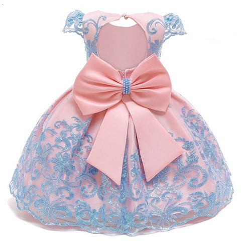 Summer Baby Girls Birthday Embroidery Floral Bow Dress Flower Girl Princess Evening Wedding Formal Gown Kids Party Gala Dresses