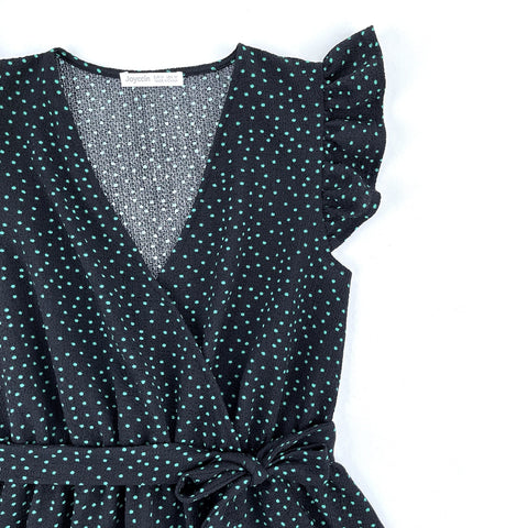 Joyccin Mother Kids Cross Wrap V-neck Clothing Ruffle Flutter-sleeve Family Matching Outfits All Over Dots Boho Vacation Dresses