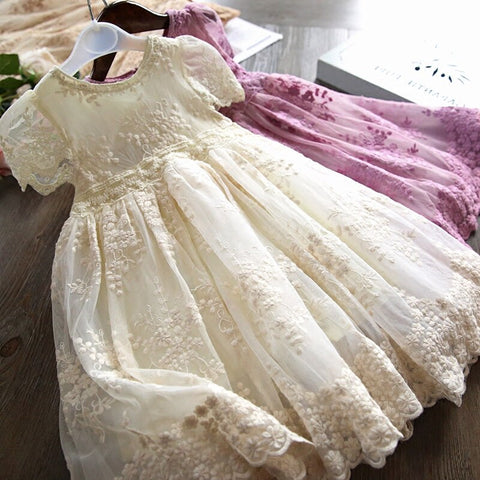 New Girls Elegant Dress Wedding Party Princess Dress Casual Girls Clothes Long Sleeves Flower Embroidery Children's Vestido 3 8Y